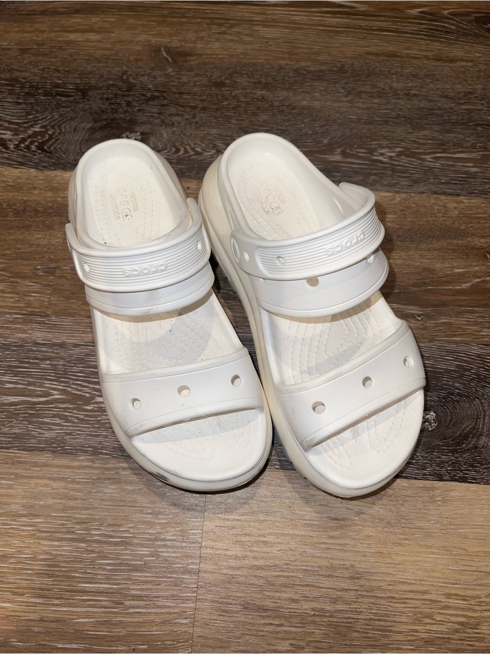 CROCS Women's White Dual-Strap Platform Slide Sandals